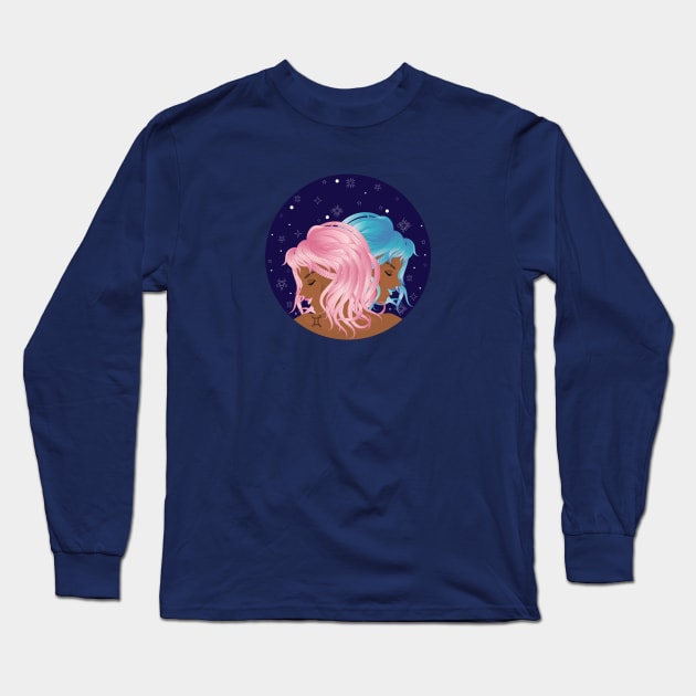 Twin girls as Gemini zodiac sign Long Sleeve T-Shirt by AnnArtshock